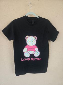 Women's Adorable Cute LV Pink Teddy Bear Shirt, Heavy Cotton, Black, Size Small