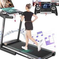 SYTIRY Treadmills for Home with TV Screen and WiFi,Smart Foldable Treadmill Machine,3D Virtual Sports Scene,HiFi Speakers,Popular APP for Social Netwo