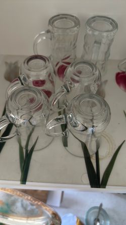 clear pressed glass Irish coffee mugs. Set of 4