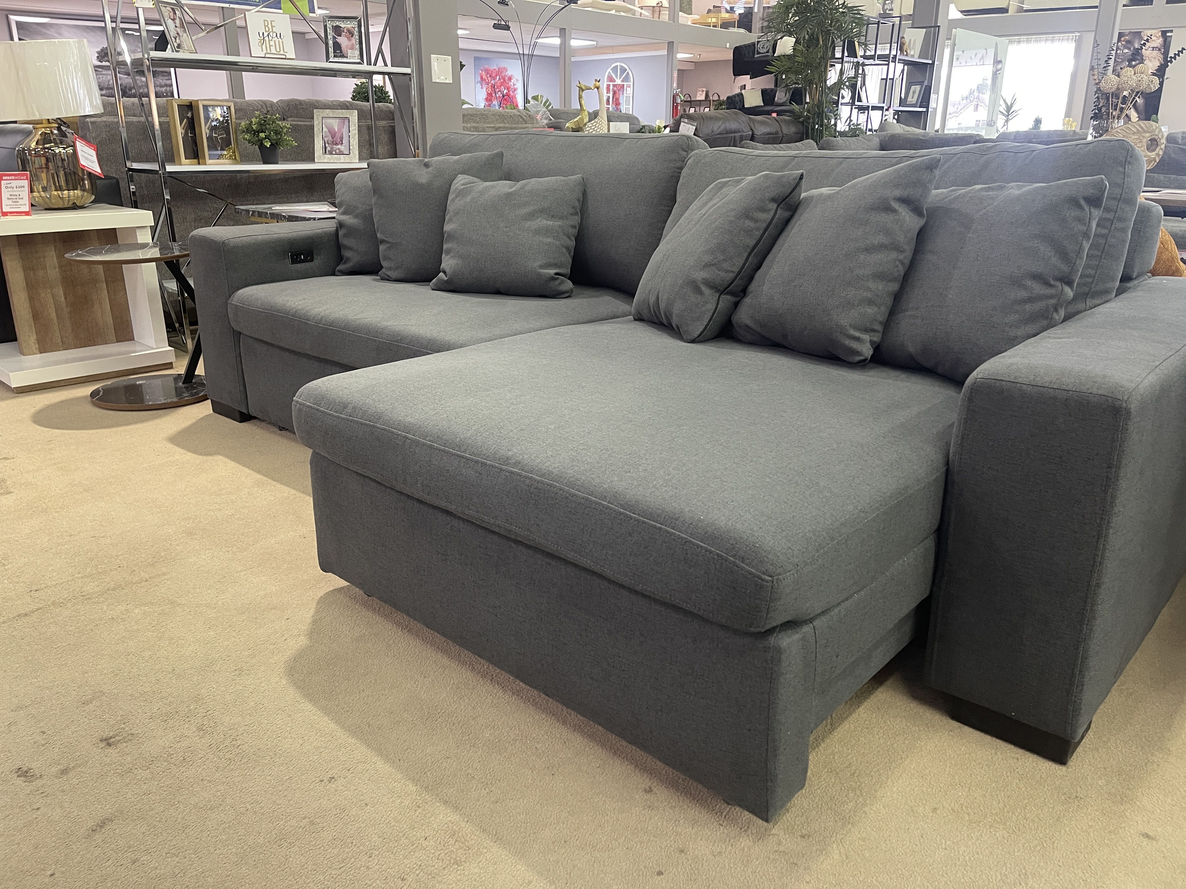 Cecil Dark Gray Linen 2-Piece Power Double Slider Chaise Sectional