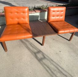 Vintage Mid Century Modern Two-Seater Set with Built-in Table — Dated 1967