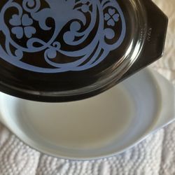 Pyrex Midnight Bloom Casserole with Lid Black and Blue Vintage 1970s 