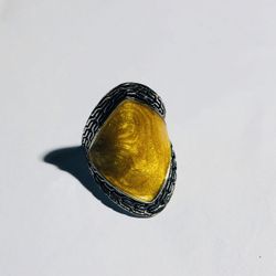 Honey Amber Statement Ring Size 7.75 Silver Plated 