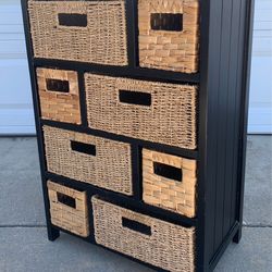 Dresser with wicker basket drawers