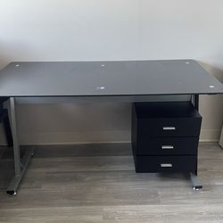 Modern Black Office Desk w/ Storage – Like New