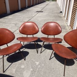Mid Century Clam Shell Orange Brown Burnt Sienna Chairs Retro Set Of Four Rare Unique 50’s 60’s 70’s