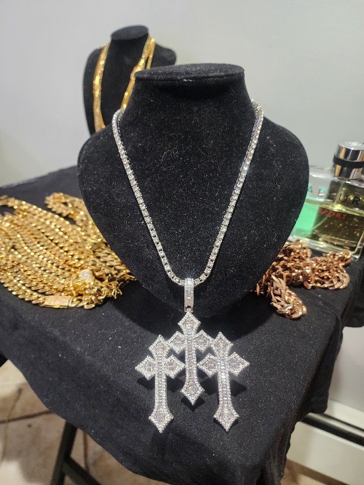 Tennis Chain and Pendant combo Gold plated 