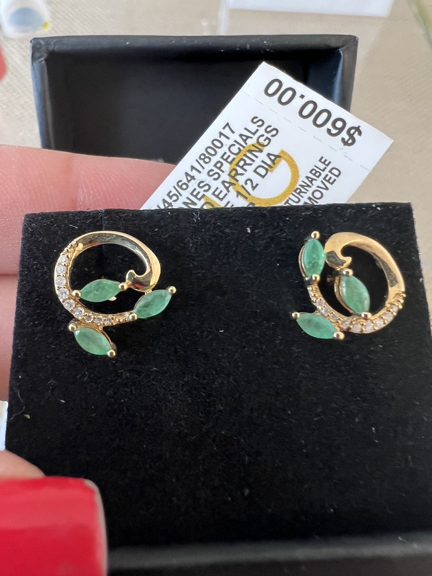 14K Gold, Real diamond & Emerald Earrings