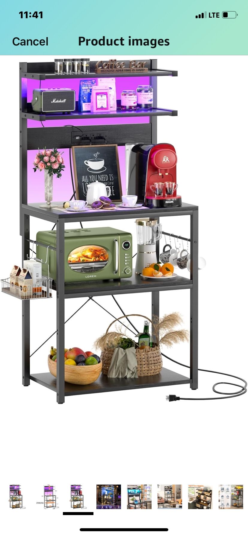 Aheaplus Bakers rack wirh power outlet, 5 tiers & Storage Black in 23.6 inch