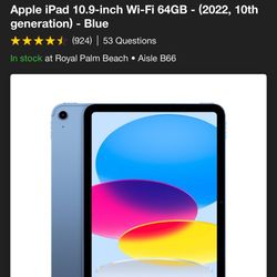Apple iPad 10.9-inch Wi-Fi 64GB - (2022, 10th generation) - Blue