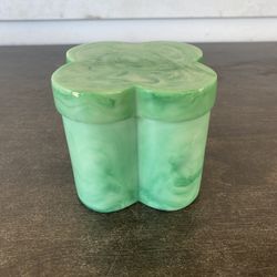 Medium Vintage Bakelite Green Box / Container with Lid, Velvet Lining