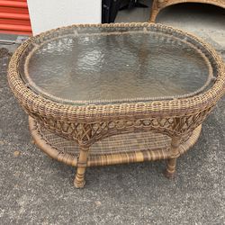 Glass Top Wicker Table 