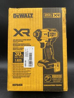 Impact Driver Brushless 3- Speed 20V Cordless 1/4 Dewalt DCF845B