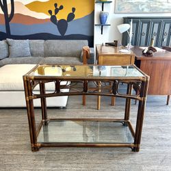 Rattan and Glass Entry Table / Console / Boho