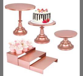 6PCS Cake Stand Set, Rose Gold Metal Cake Stands for Party, Dessert Table Display Set, 3 Size Round Cake Stand with Cupcake Riser Stands, Dessert Cake
