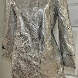 Women's Isaac Mizrahi Metallic Silver Trench Coat 