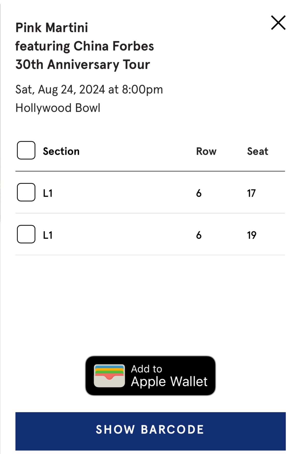 2 Tickets To Pink Martini-8/24/2024