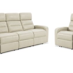 Echo Pearl Leather 82'' Power Reclining Sofa & Recliner Chair