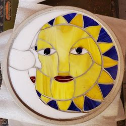 Celestial Stained Glass Concrete Stepping Stone Sun Moon