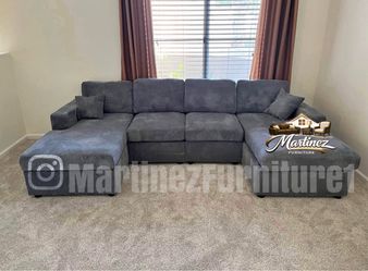 BRAND NEW DARK GREY CORDUROY DOUBLE CHAISE SECTIONAL SOFA COUCH
