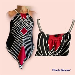 Multicolor Asymmetric Halter Blouse