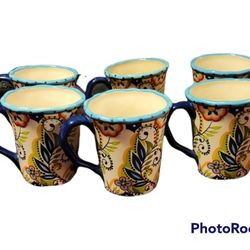 6 Ceramic Bohemian Large Mugs