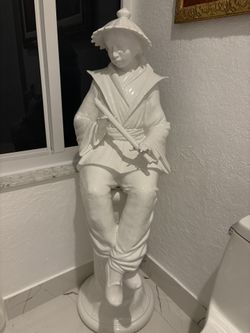 Magnificent 53” Blanc De Chine Asian Oriental Chinese Chinoiserie Seated Man With Flute Statue.
