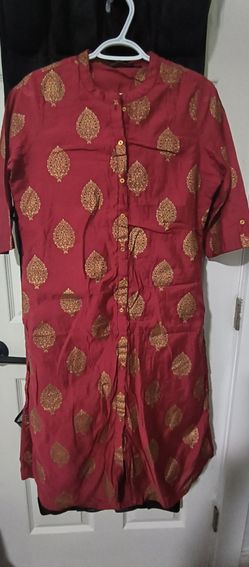 Red and Gold Brocade Kurta with golden leggings