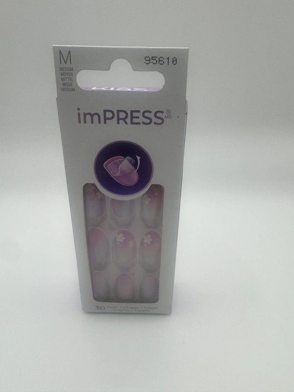 KISS imPRESS Press-On Nails New Season Medium Pink Purple Daisies