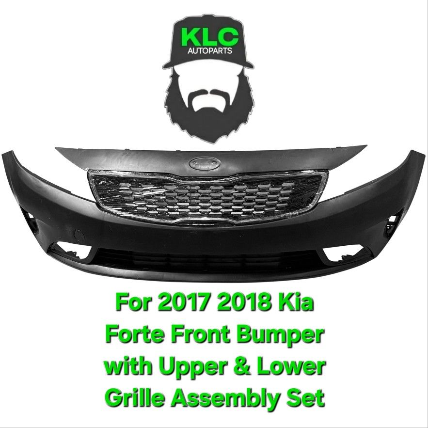 For 2017 2018 Kia Forte Front Bumper with Upper & Lower Grille Assembly Set
