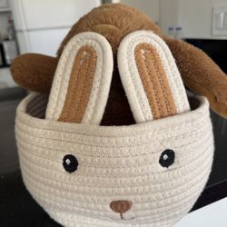 Adorable Bunny Nursery Decor Set - Rope Basket & Plush Bunny