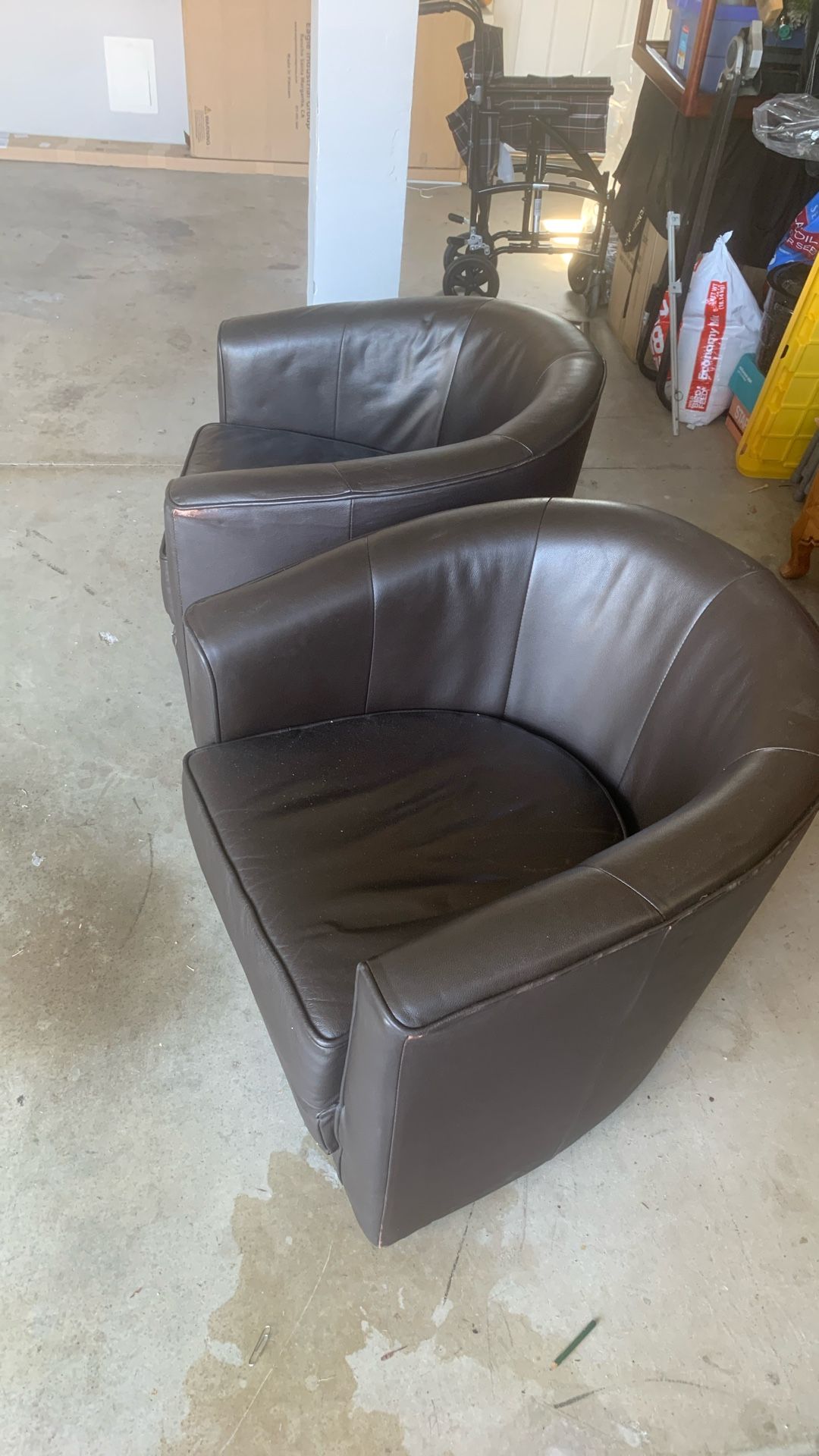 Brown leather swivel chairs