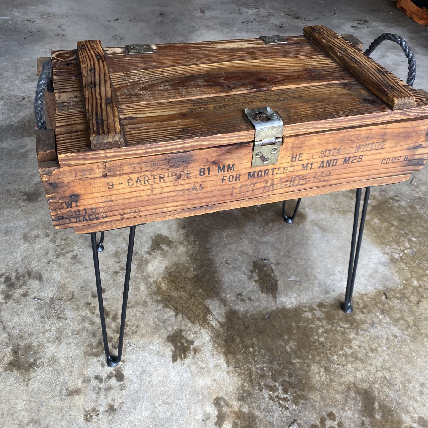 Vintage Vietnam Era Ammo Box End Table