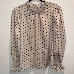 Polka Dot Ruffle Neck Blouse