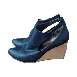 Coclico Jory Cutout Wedge Black Leather Booties, EU 39.5 US 8.5 Wedges