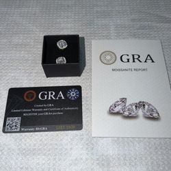 2.0Ct GRA Certified Moissanite Earrings 925 Sterling Silver 8.0mm VVS1