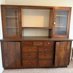 Vintage Solid Wood China Cabinet / Hutch – 2 Pieces