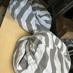 Two Small Beanbags, Gray, And White Stripes
