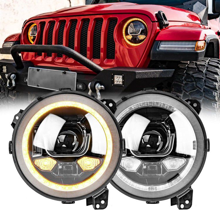 9 Inch LED Headlights Halo Ring DRL & Turn Signal, for Jeep Wrangler JL Gladiator JT 2018-2023
