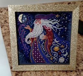 Beaded wizard handmade framed 5x5 Mill Hill
