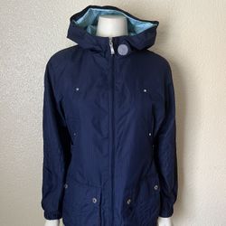 ZERO XPOSUR Blue Lightweight Hooded Windbreaker Jacket Coat Water Resistant Youth (Girls )Size L (14)