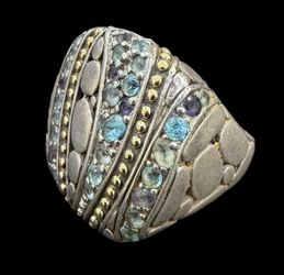 John Hardy 18k & Sterling Silver topaz & iolite stones Kali Ring
