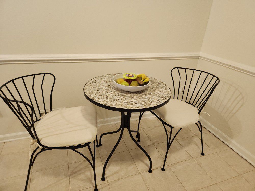 3 Piece Bistro Set-Ceramic Tile Table and Two  chairs