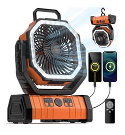 Camping Fan - 20000mAh Battery Powered Fan Rechargeable with LED Lantern - Portable Outdoor Tent Fans with Hanging Hook 4 Speeds Wind Remote Control, 