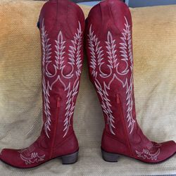 Red Knee high Cowboy boots