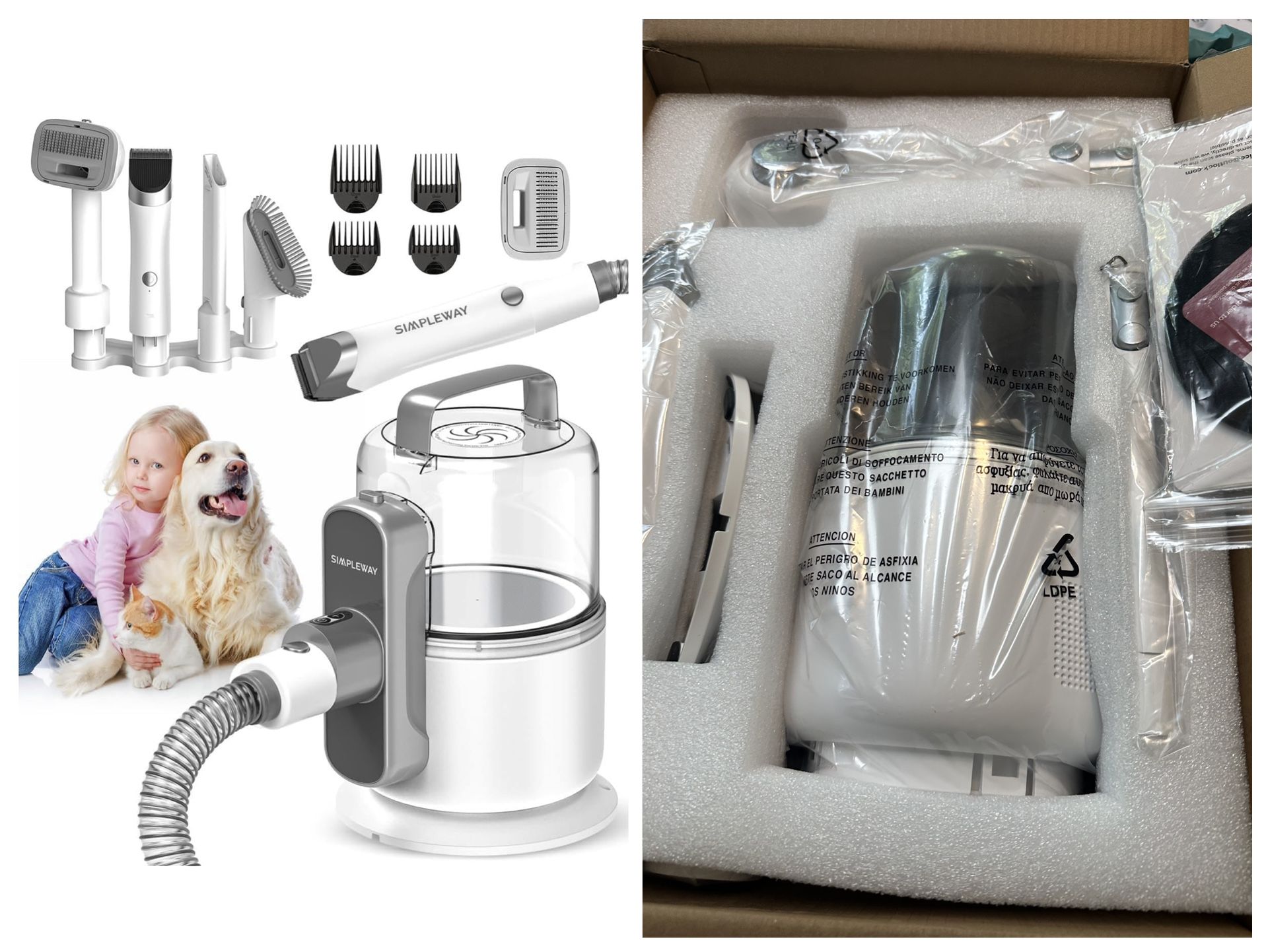 Dog Vacuum Grooming Kit for Shedding: Professional Hair Clippers Pet Groomer - Strong Suction Cleaner Deshedding To