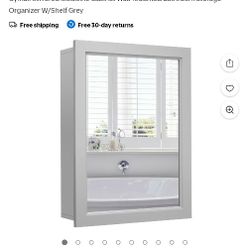 Gymax Mirrored Medicine Cabinet Wall-Mounted Bathroom Storage Organizer W/Shelf Grey