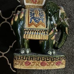 Vintage Decorated Large Ceramic Elephant Garden /Seat Table