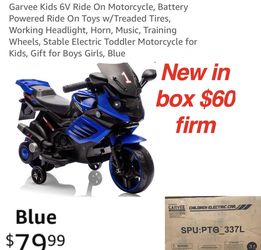 New in box Garvee Kids 6V Ride On Motorcycle, Battery Powered Ride On Toys w/Treaded Tires, Working Headlight, Horn, Music, Training Wheels, Stable El
