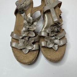 BOC Born Concept Metallic Leather Cork Wedge Sandals Size 9 